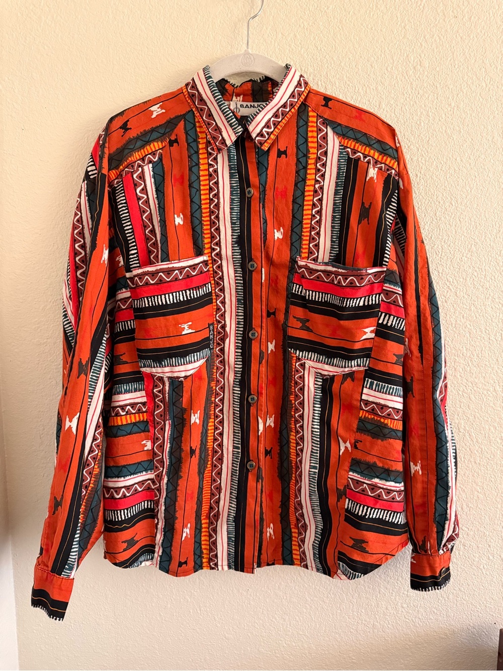 Vintage Western Orange Button-Down Shirt